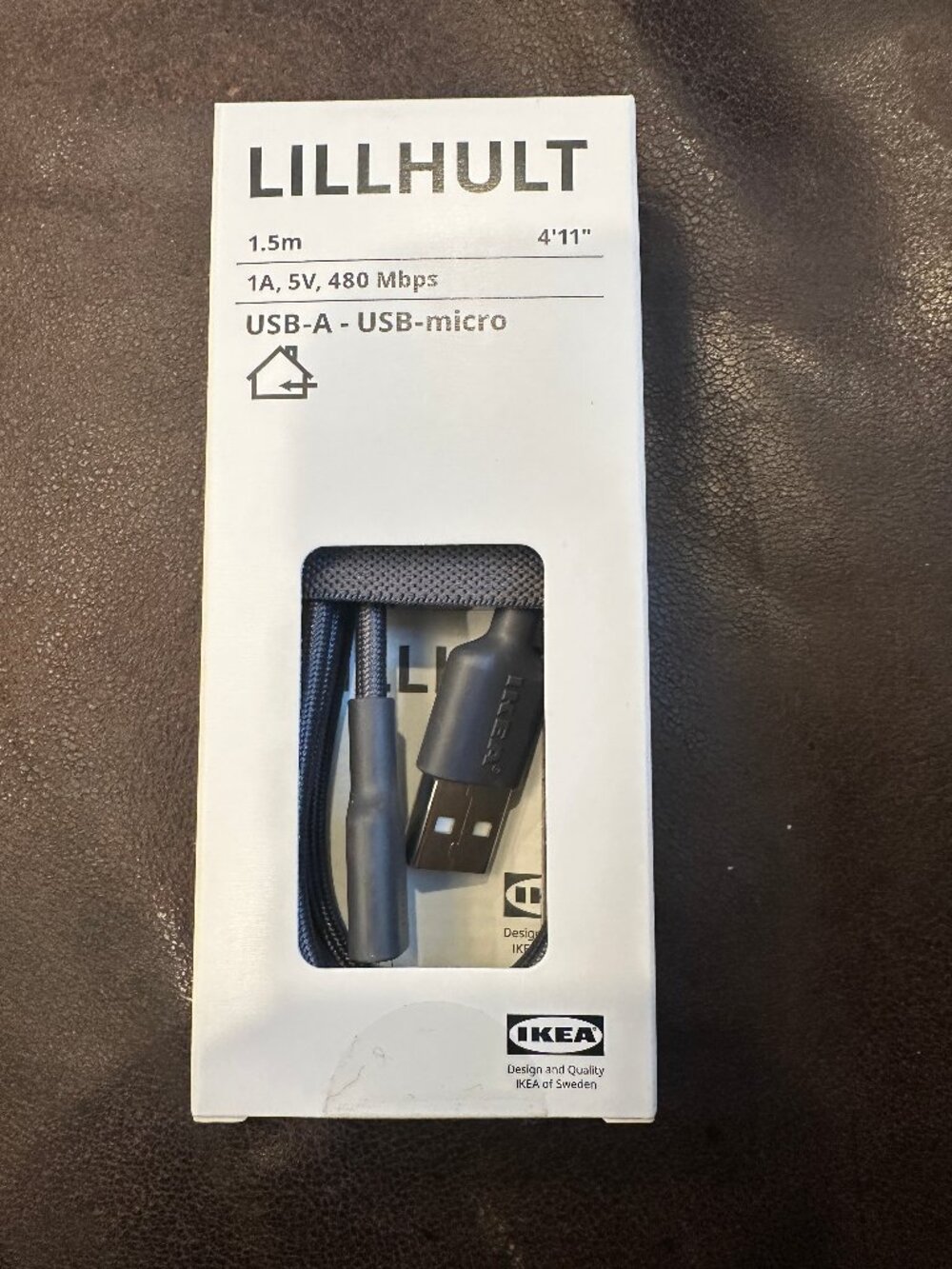 New in box ! IKEA LILLHULT USB-A To USB-micro Dark Gray 4 ' 11"